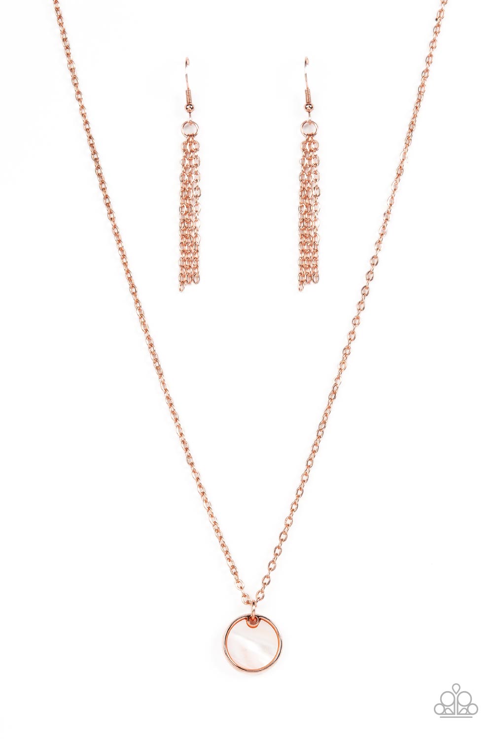 New Age Nautical - Copper & Peachy Shell-Like Disc Pendant Paparazzi Necklace & matching earrings