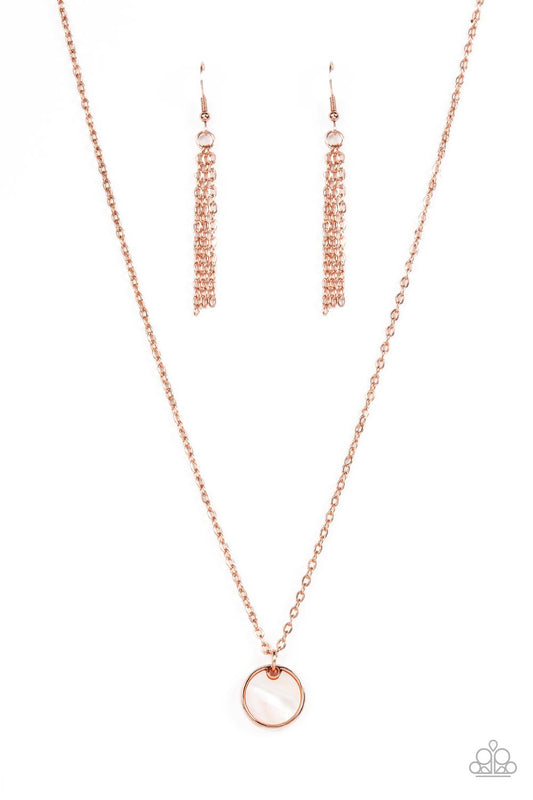 New Age Nautical - Copper & Peachy Shell-Like Disc Pendant Paparazzi Necklace & matching earrings
