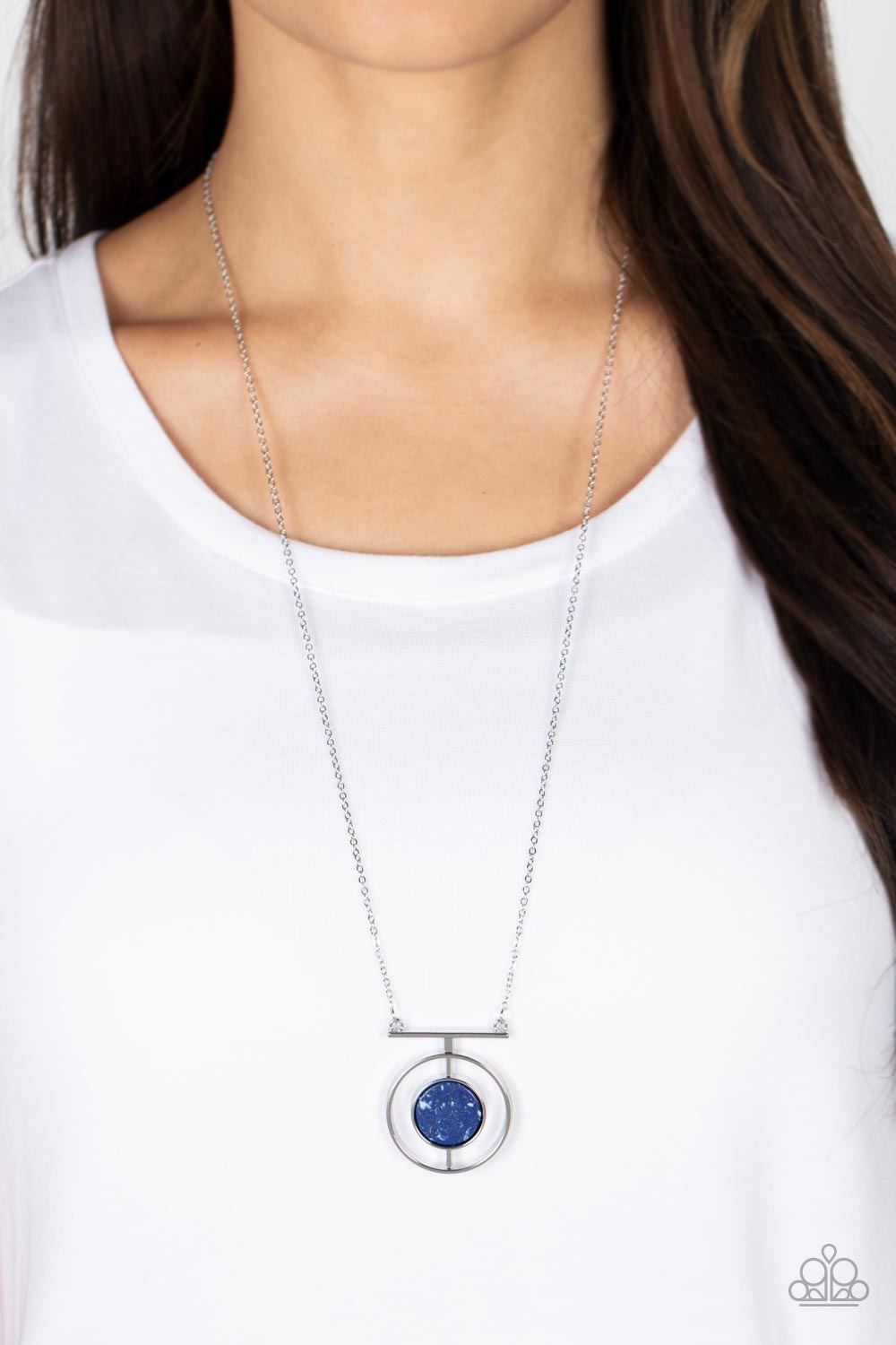 Boulevard Bazaar - Blue Speckled Stone/Silver Ring Pendant Paparazzi Necklace & matching earrings