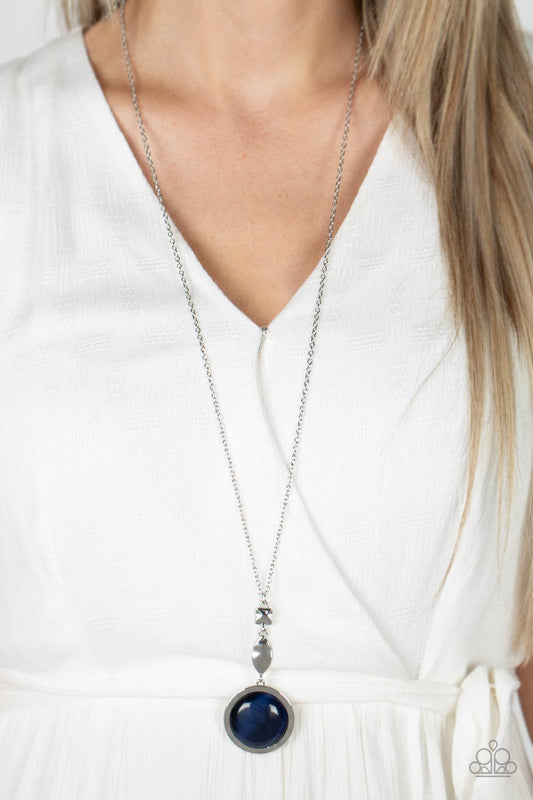 Magic Carpet Cruise - Blue Oversized at's Eye Stone Pendant Paparazzi Necklace & matching earrings