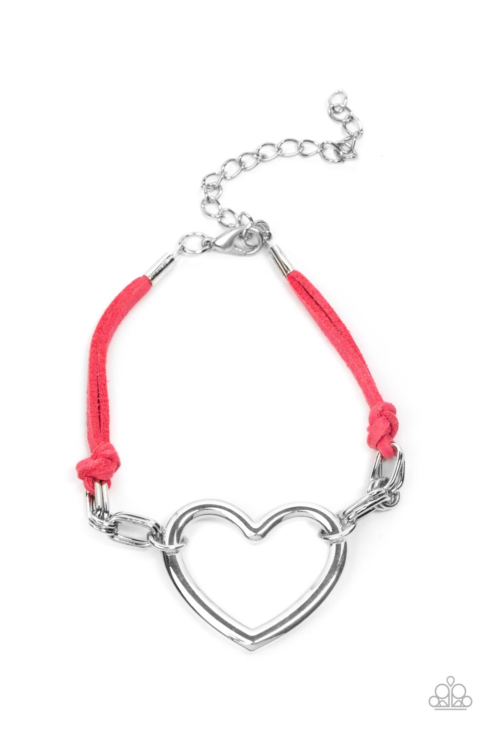 Flirty Flavour - Pink Suede & Silver Heart Paparazzi Adjustable Bracelet