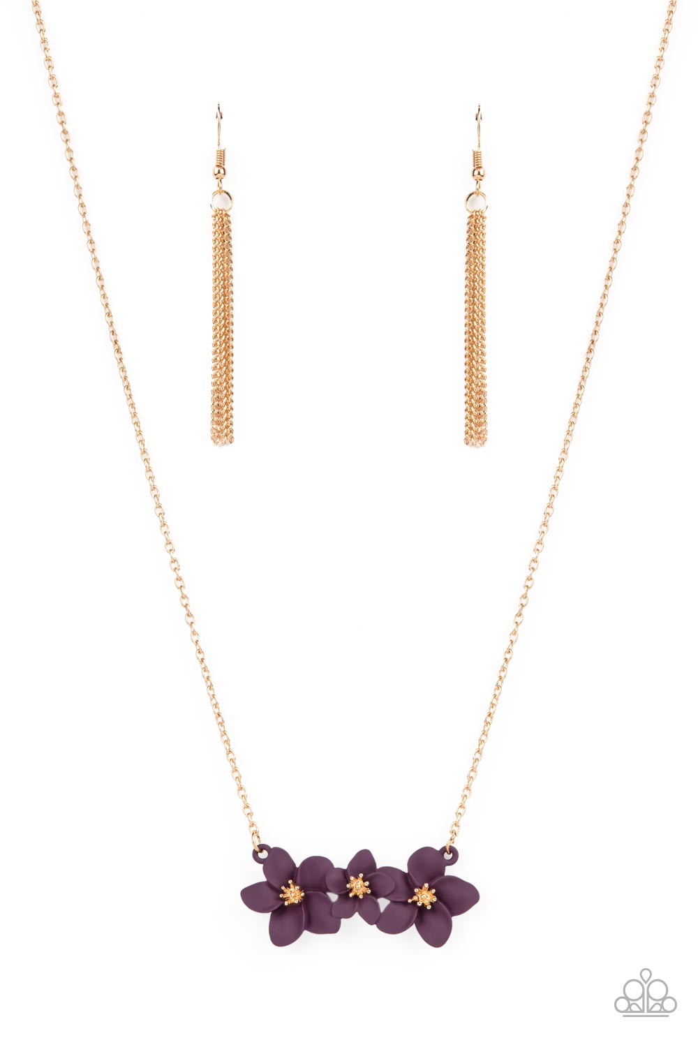 Petunia Picnic - Purple Overlapping Flower Paparazzi Necklace & matching earrings