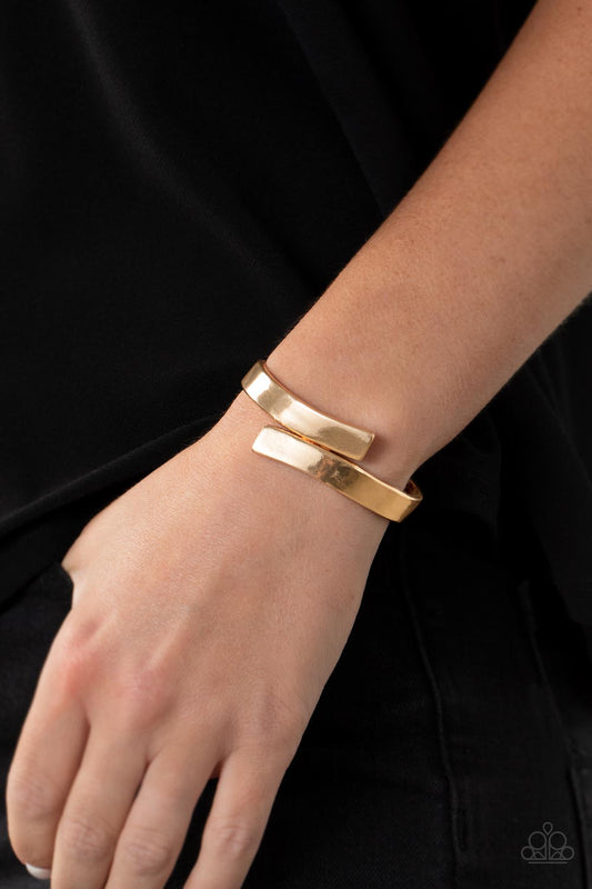 Dare to Flare - Gold Oversized Ribbon Paparazzi Hinge Bracelet