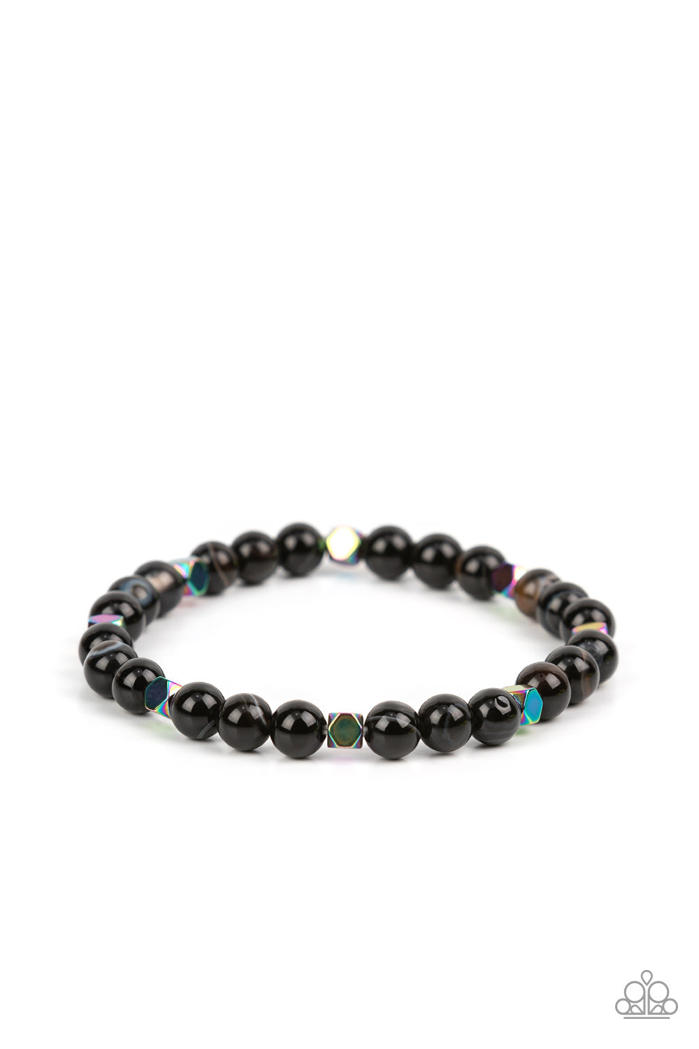 Interstellar Solitude - Black & Metallic Oil Spill Beaded Paparazzi Stretch Bracelet