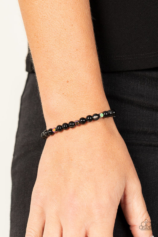 Interstellar Solitude - Black & Metallic Oil Spill Beaded Paparazzi Stretch Bracelet