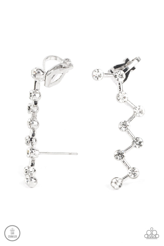 Clamoring Constellations - White Rhinestone Stellar Constellation Paparazzi Ear Crawler Earrings