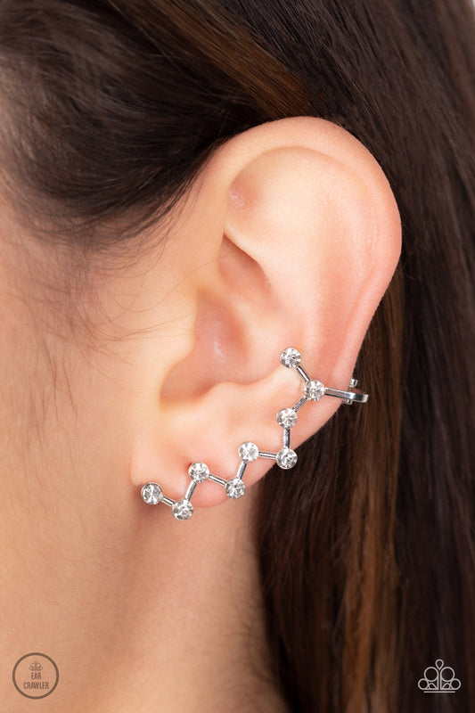 Clamoring Constellations - White Rhinestone Stellar Constellation Paparazzi Ear Crawler Earrings