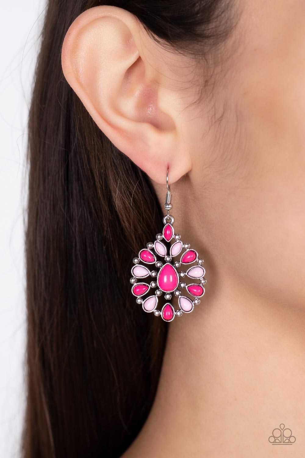Lively Luncheon - Pink & Pale Rosette Beaded Paparazzi Earrings