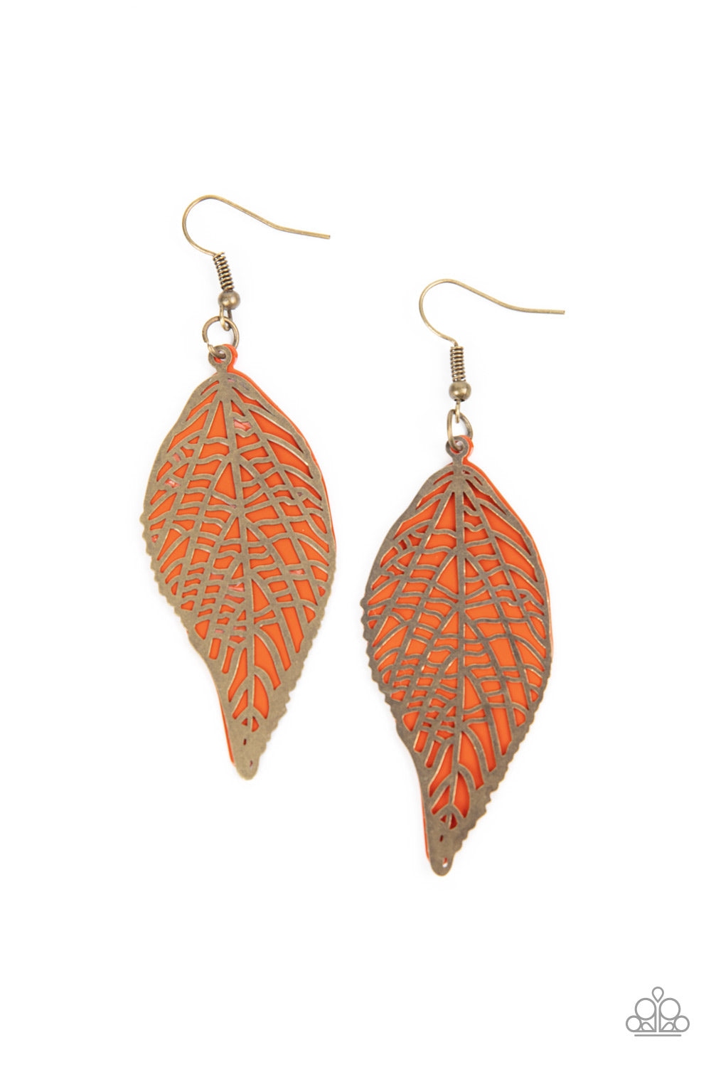 Leafy Luxury - Orange & Brass Stenciled Leaf Paparazzi Earrings
