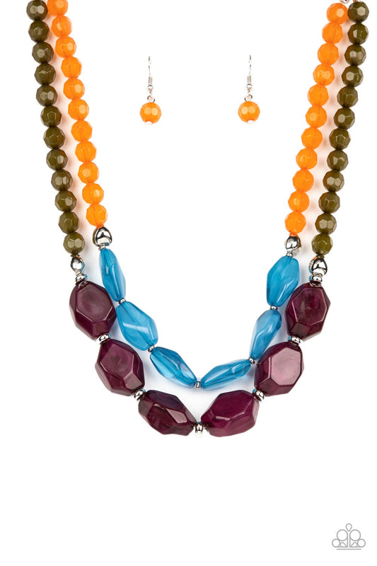 Tropical Trove - Purple, Orange, & Blue Beaded Paparazzi Necklace & matching earrings