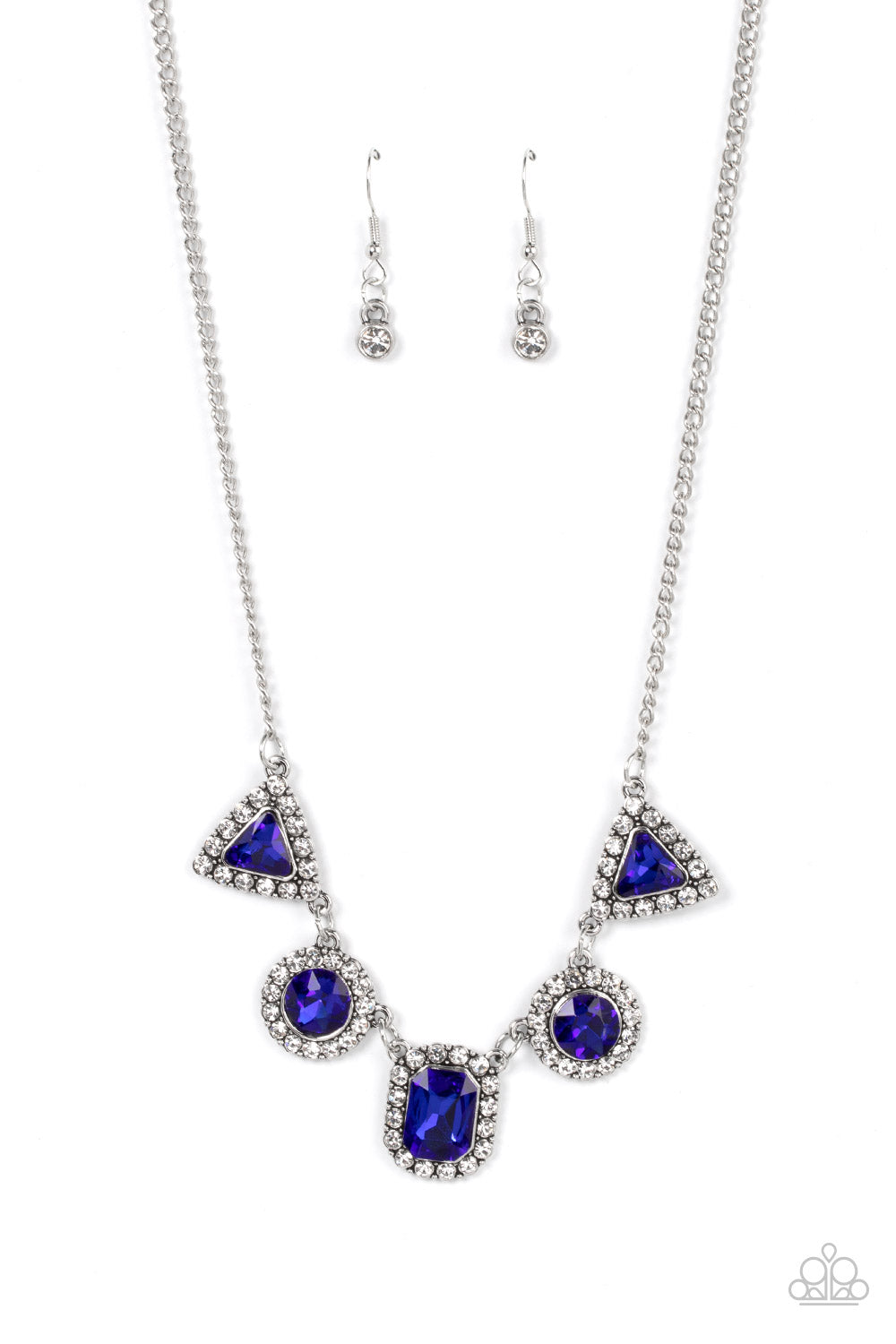 Posh Party Avenue - Blue Triangle, Round, & Emerald-Style Rhinestone Paparazzi Necklace & matching earrings