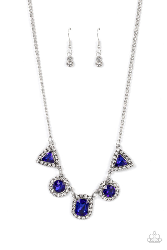 Posh Party Avenue - Blue Triangle, Round, & Emerald-Style Rhinestone Paparazzi Necklace & matching earrings