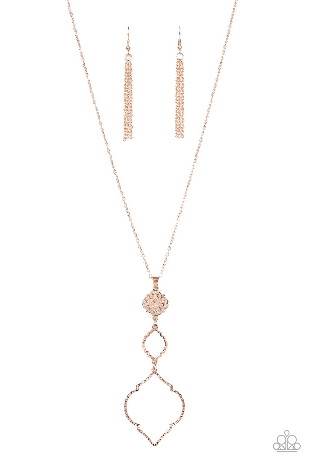 Marrakesh Mystery - Rose Gold Mandala-Like Pattern Pendant Paparazzi Necklace & matching earrings