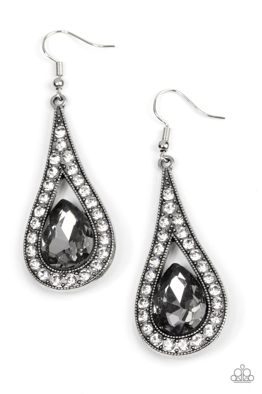 A-Lister Attitude - Silver Smoky Teardrop, White Rhinestone Paparazzi Earrings
