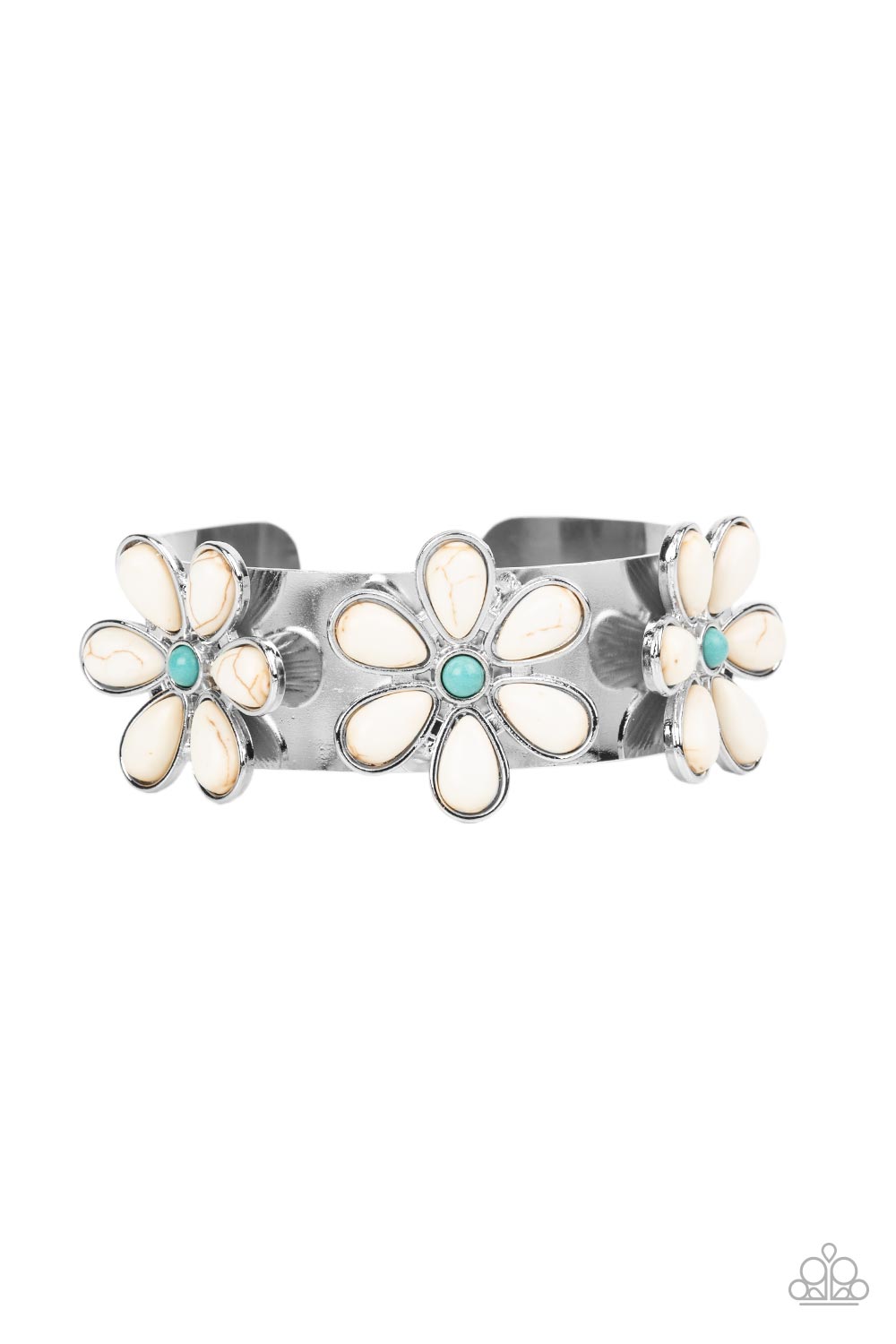 Desert Flower Patch - Multi Turquoise & White Stone Flower Paparazzi Cuff Bracelet