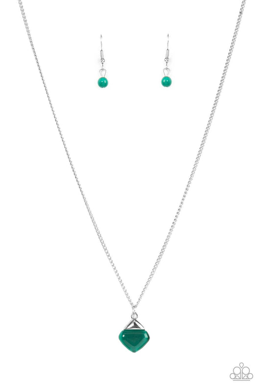 Gracefully Gemstone - Green Cat's Eye Pendant Paparazzi Necklace & matching earrings