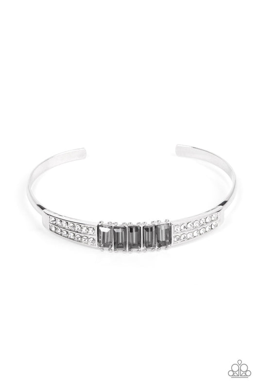 Spritzy Sparkle - Silver Smoky & White Rhinestone Paparazzi Cuff Bracelet