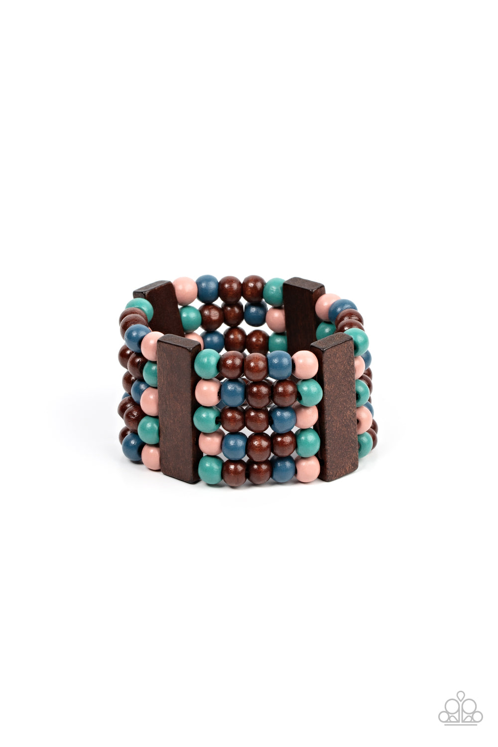 Island Soul - Multi Blue, Pink, Brown, & Turquoise Wooden Beaded Paparazzi Stretch Bracelet