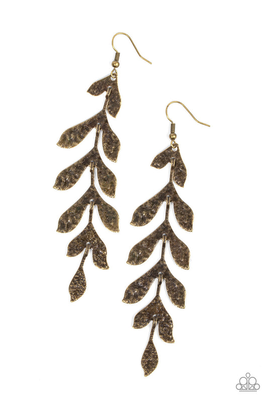 Lead From the FROND - Brass Rustic Finish Leafy Frame Paparazzi Earrings