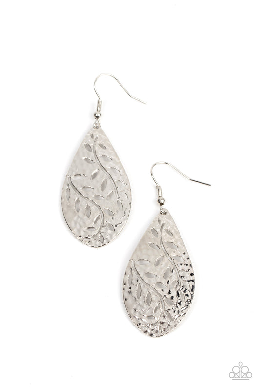 Vineyard Vanity - Silver Hammered Teardrop Paparazzi Earrings