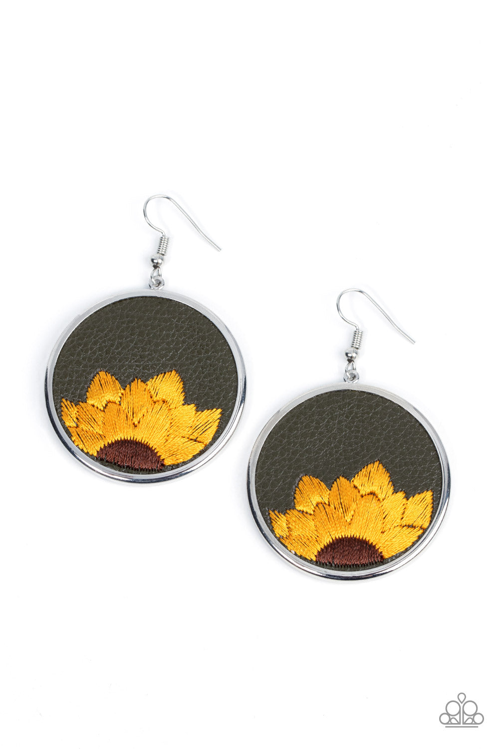 Sun-Kissed Sunflowers - Green Leather & Threaded Sunflower Paparazzi Earrings