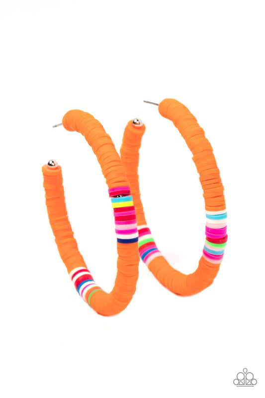 Colorfully Contagious - Orange, White, Pink, Blue, Green, & Red Rubbery Band Paparazzi Hoop Earrings