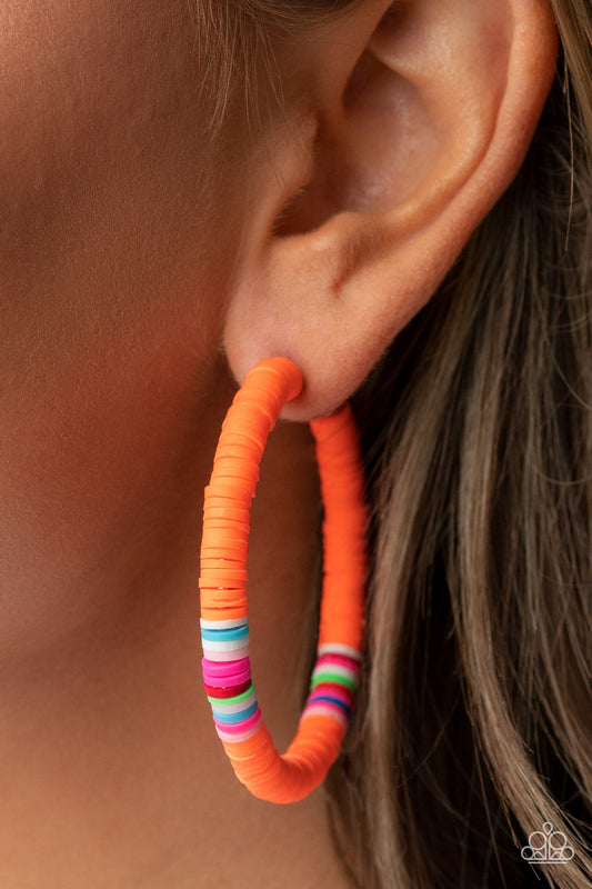 Colorfully Contagious - Orange, White, Pink, Blue, Green, & Red Rubbery Band Paparazzi Hoop Earrings