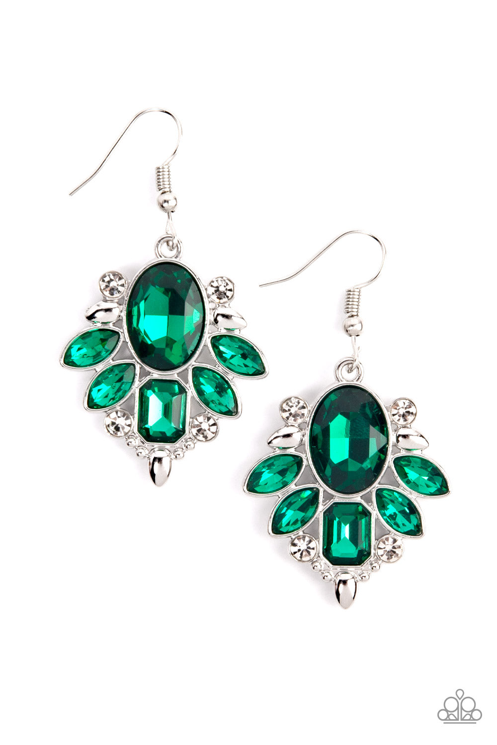 Glitzy Go-Getter - Green Gem & Rhinestone Paparazzi Earrings