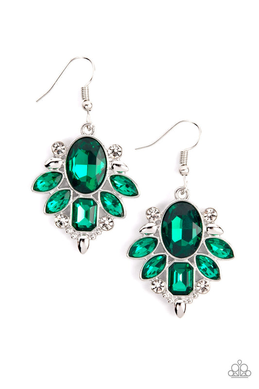 Glitzy Go-Getter - Green Gem & Rhinestone Paparazzi Earrings