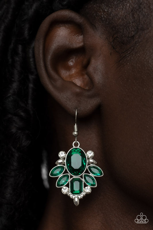 Glitzy Go-Getter - Green Gem & Rhinestone Paparazzi Earrings