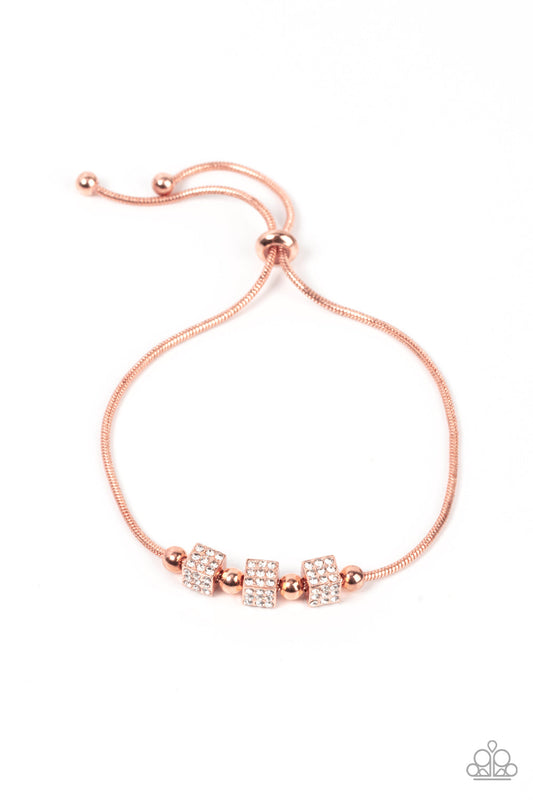 Roll Out the Radiance - Copper Dainty Beads/White Rhinestone Encrusted Cubes Paparazzi Urban Bracelet