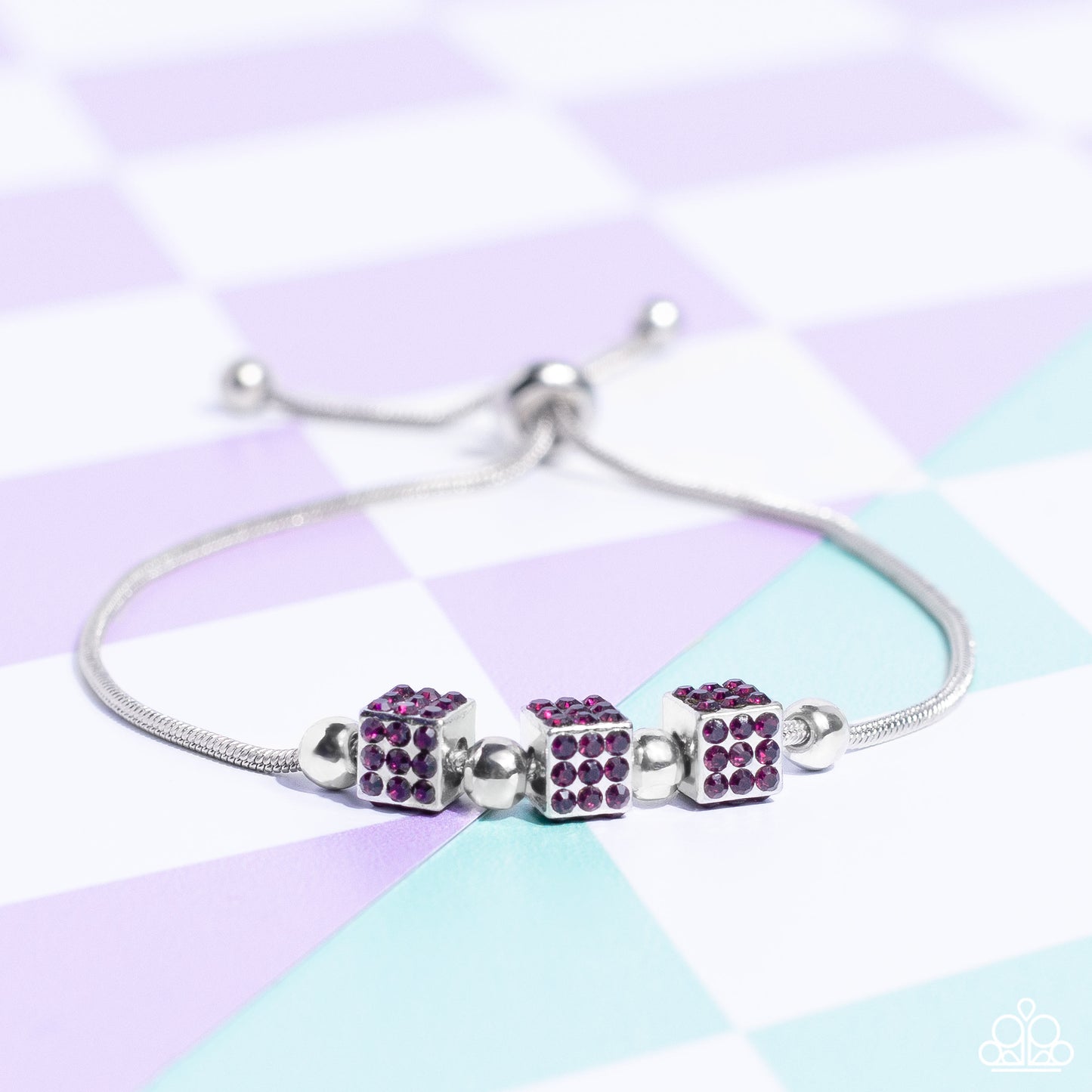 Roll Out the Radiance - Purple Rhinestone/Silver Cube Beaded Paparazzi Urban Bracelet