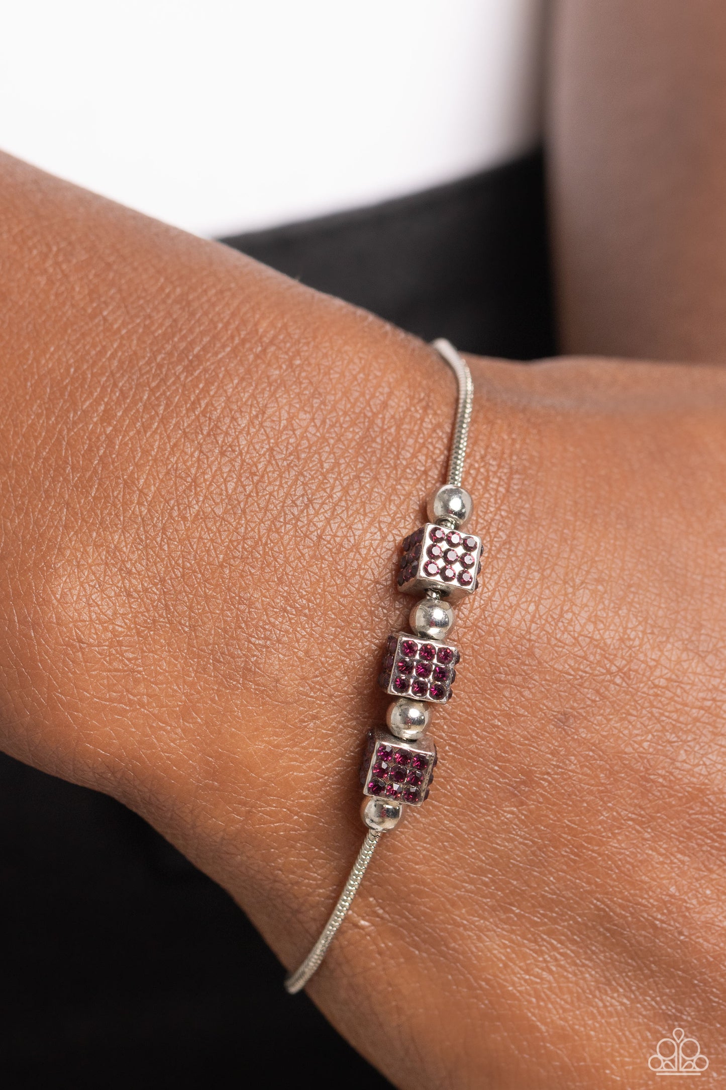 Roll Out the Radiance - Purple Rhinestone/Silver Cube Beaded Paparazzi Urban Bracelet