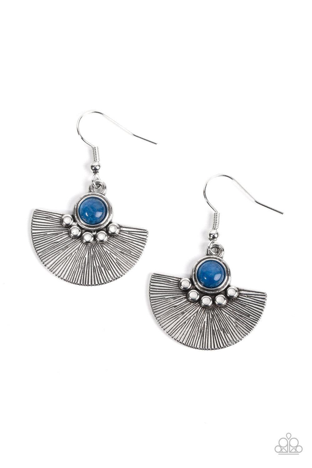 Manifesting Magic - Blue Bead, Silver Stud, & Textured 1/2 Moon Paparazzi Earrings