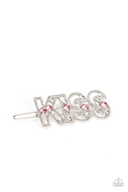 Kiss Bliss - Pink Rhinestone "Kiss" Paparazzi Hair Clip