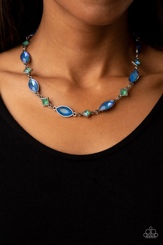 Prismatic Reinforcements - Multi Blue & Green Opalescent Rhinestone Paparazzi Necklace & matching earrings