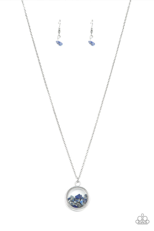 Gemstone Guru - Blue Dainty Stones/Glassy Frame Pendant Paparazzi Necklace & matching earrings