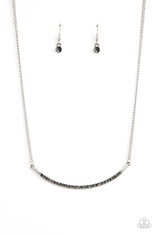 Collar Poppin Sparkle - Silver/Hematite Rhinestone Encrusted Curved Bar Paparazzi Necklace & matching earrings