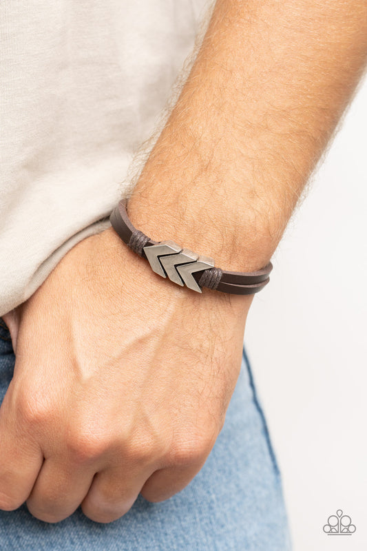 Arrow Pharaoh - Brown Leather &  Silver Chevron-Like Accent Paparazzi Urban Bracelet