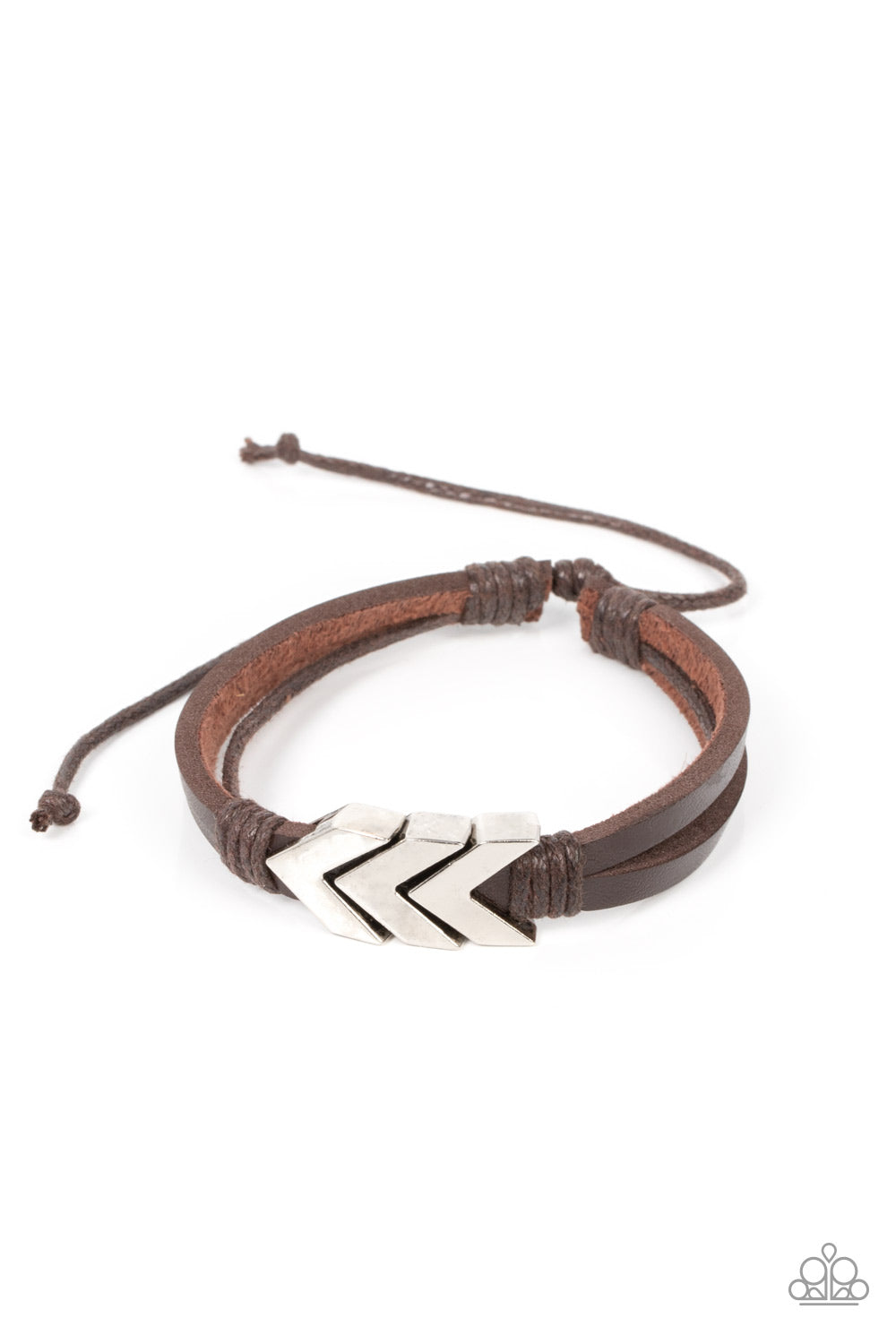 Arrow Pharaoh - Brown Leather &  Silver Chevron-Like Accent Paparazzi Urban Bracelet