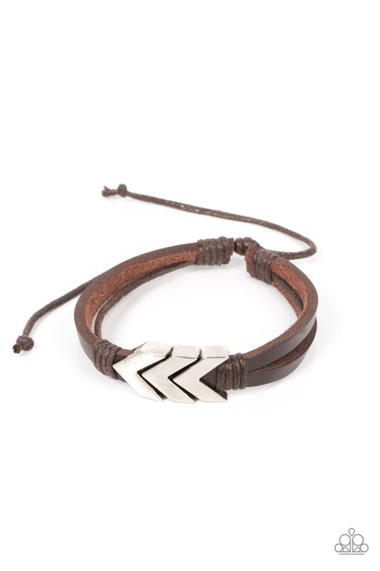 Arrow Pharaoh - Brown Leather &  Silver Chevron-Like Accent Paparazzi Urban Bracelet