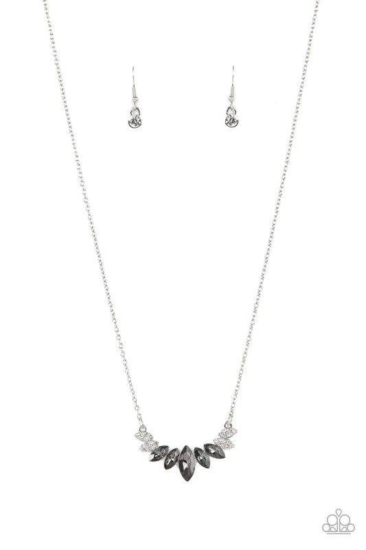 One Empire at a Time - Silver Smoky & White Rhinestone Pendant Paparazzi Necklace/matching earrings