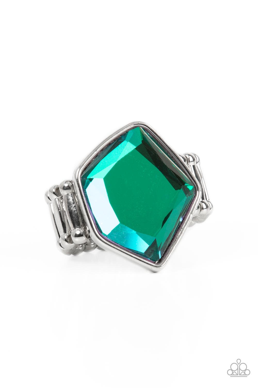 Abstract Escapade - Green UV Finish Faceted Gem Paparazzi Ring