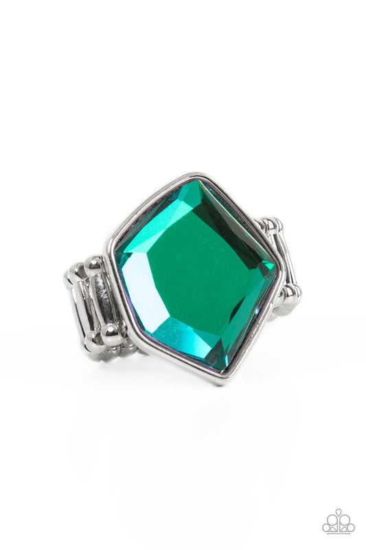 Abstract Escapade - Green UV Finish Faceted Gem Paparazzi Ring