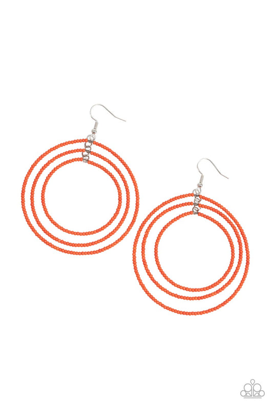 Colorfully Circulating - Orange Seed Bead Oversized Ring Paparazzi Earrings