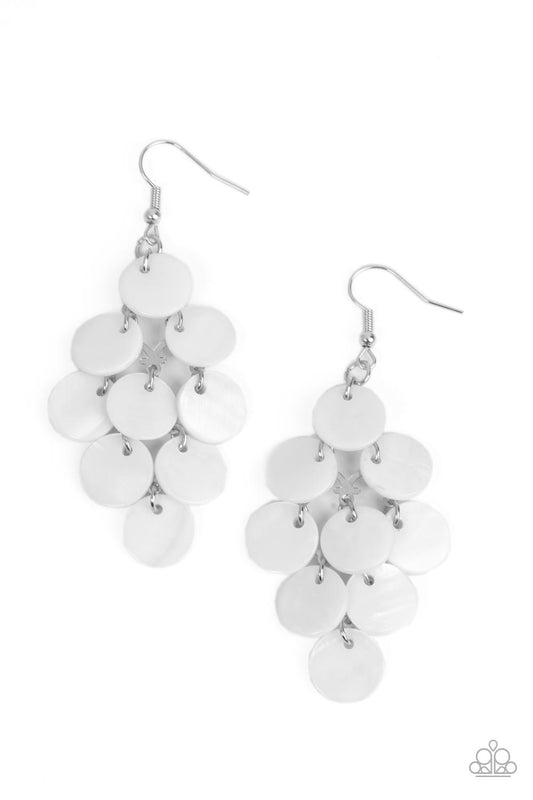 Tropical Tryst - White Shell-Like Disc Paparazzi Chandelier Earrings