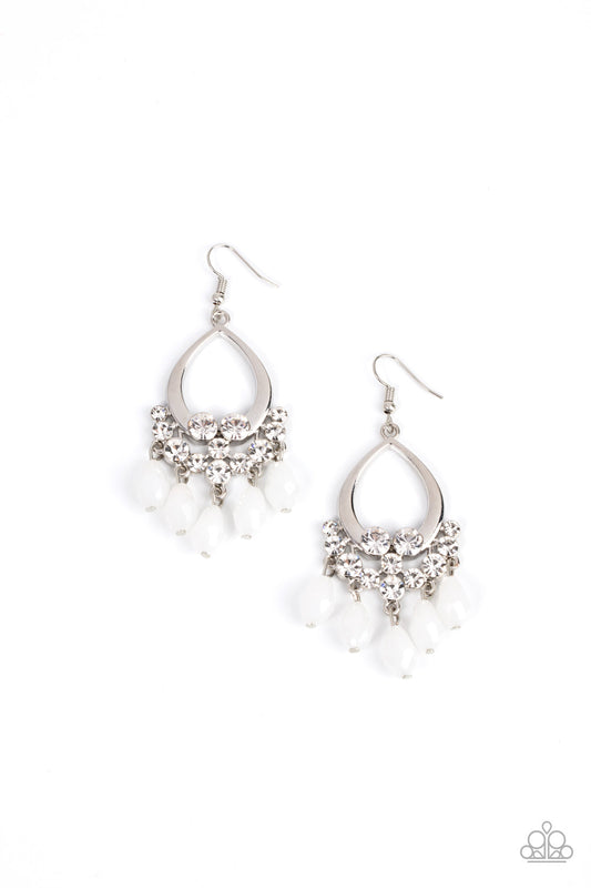 Famous Fashionista - White Opaque & Faceted Gems/White Rhinestone Paparazzi Earrings