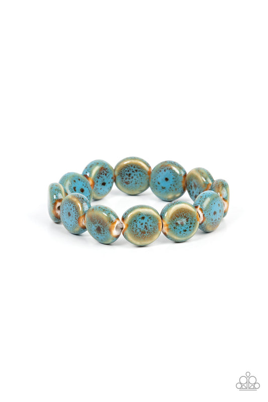 Earthy Entrada - Blue Distressed Finish Ceramic Beaded Paparazzi Stretch Bracelet