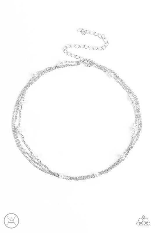 Daintily Dapper - White Pearl/Dainty Silver Chain Paparazzi Choker Necklace & matching earrings