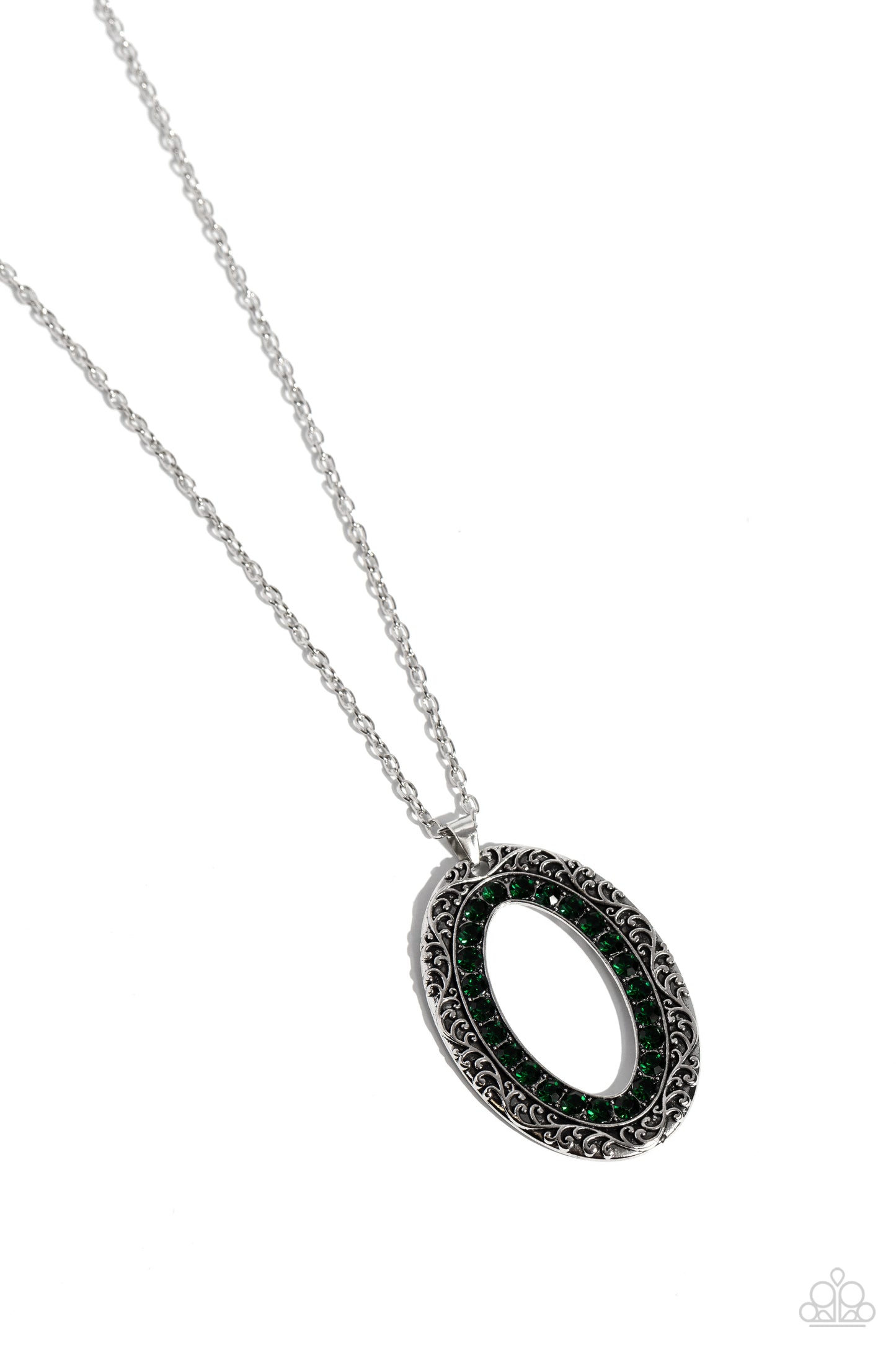 Villa Vixen - Green Rhinestones/Vine-Like Filigree Pendant Paparazzi Necklace & matching earrings